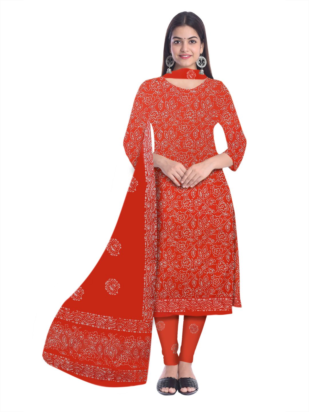 Orange Ethnic Printed Salwar Suit With Dupatta