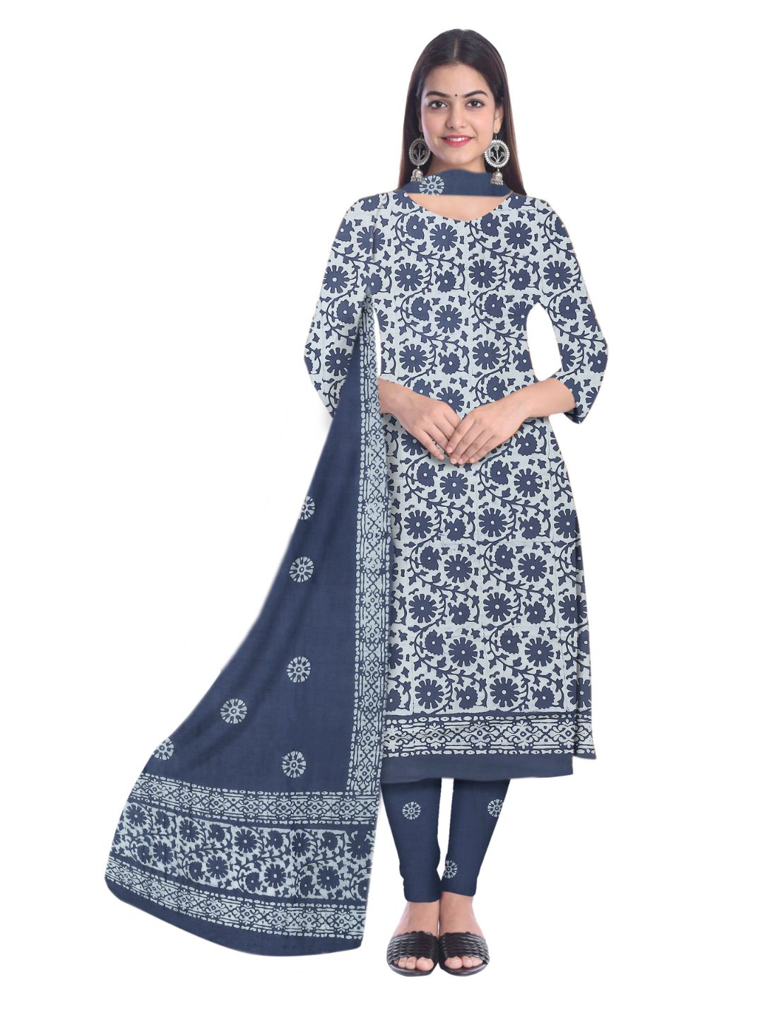 Grey Ethnic Printed Salwar Suit Set With Dupatta
