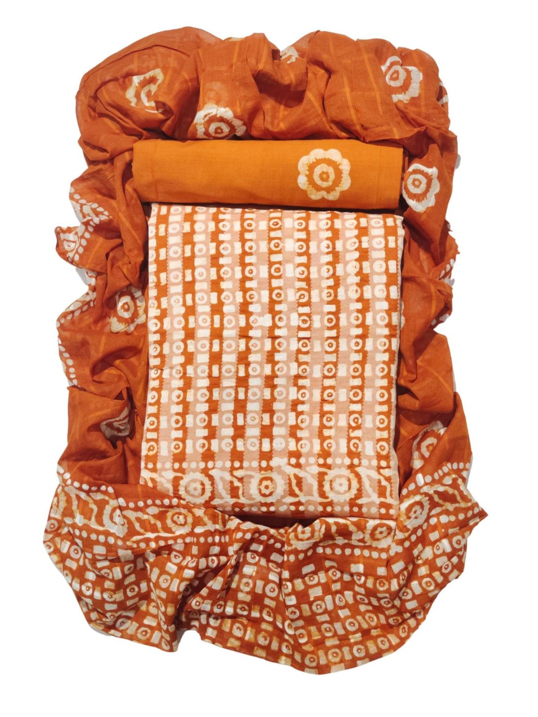 Mustard Ethnic Printed Cotton Dress Material With Dupatta