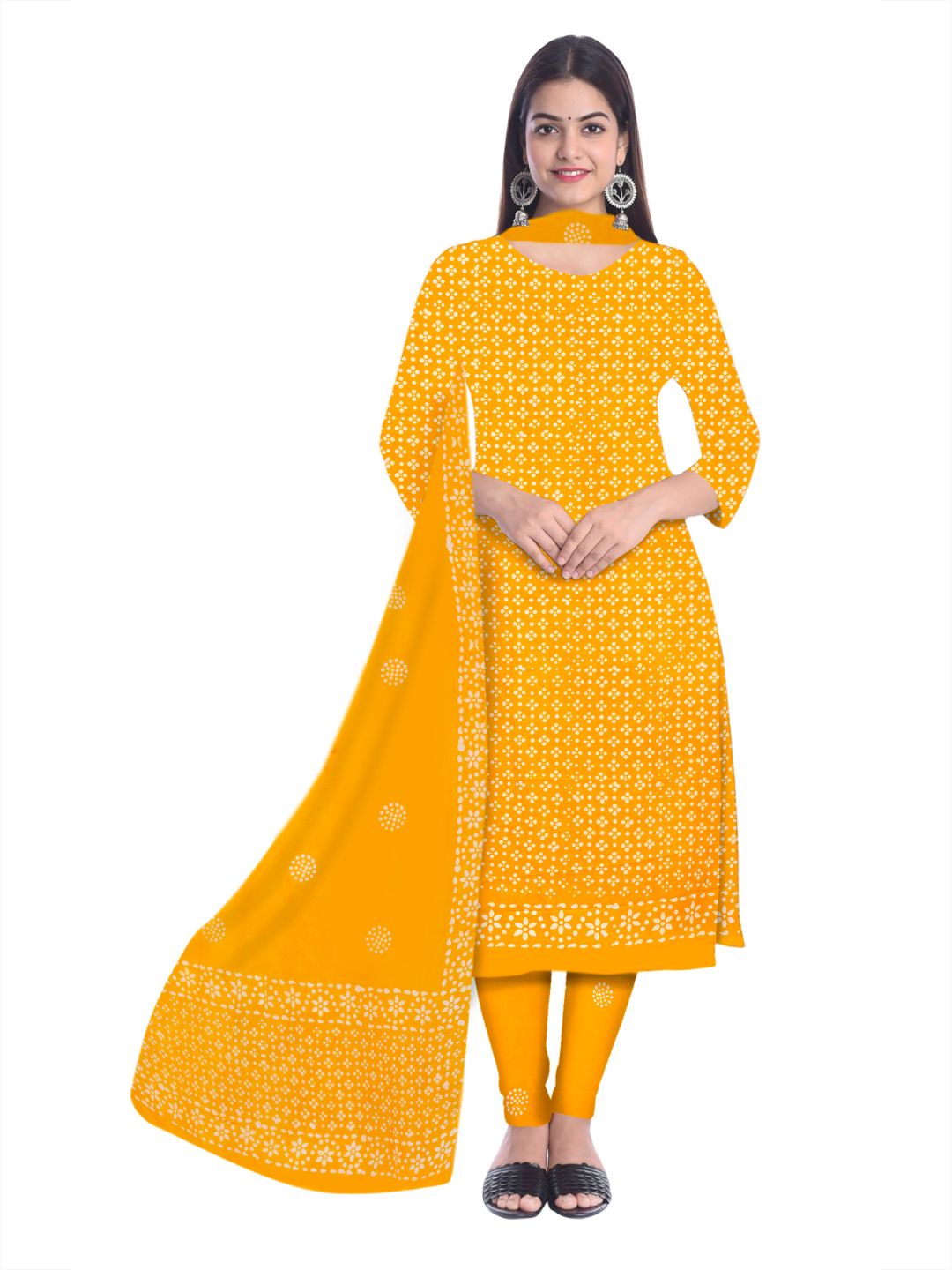 Yellow Soft  Pure Cotton Dress Material With Dupatta