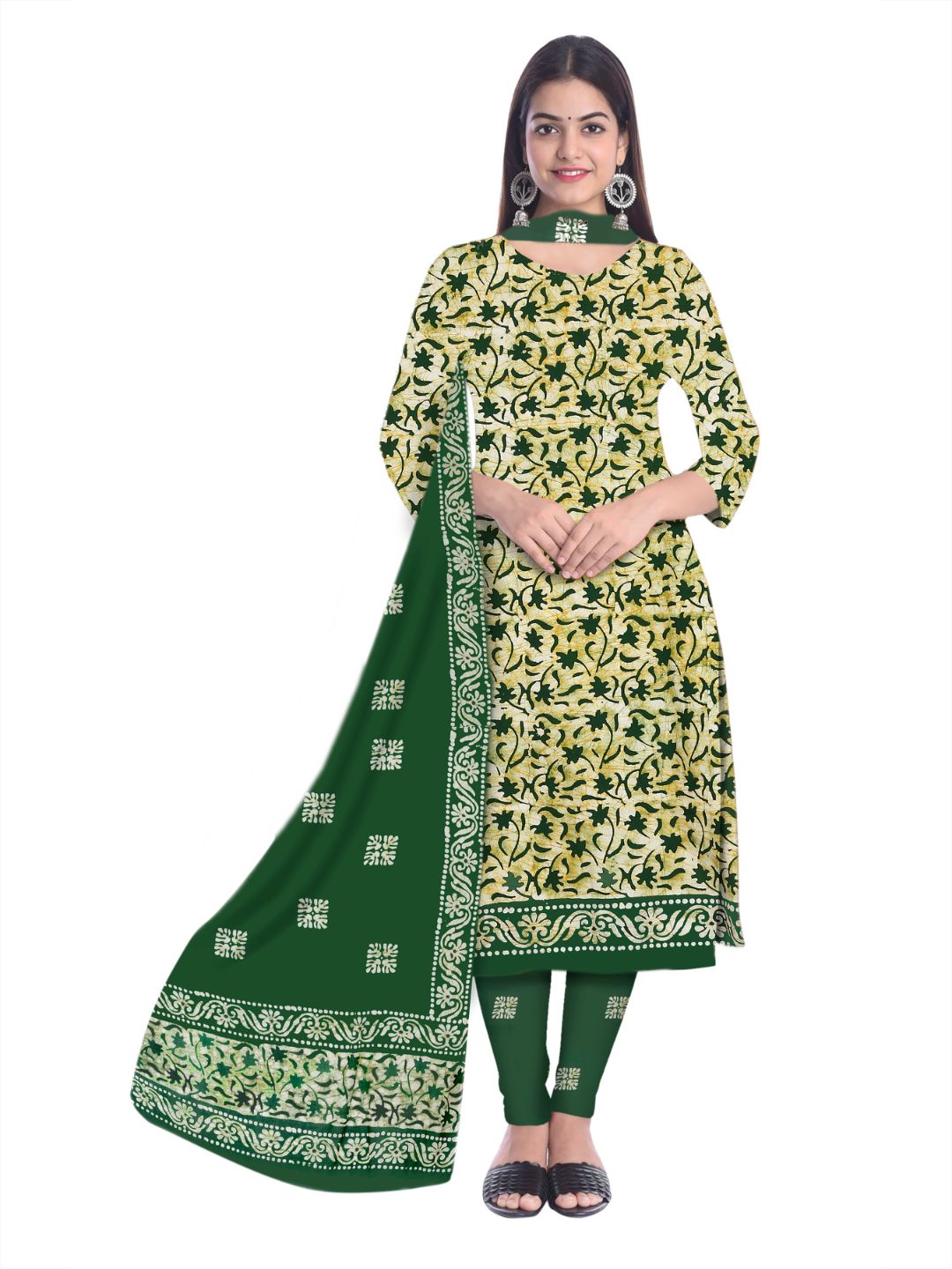 Green Soft  Pure Cotton Suit Set With Dupatta