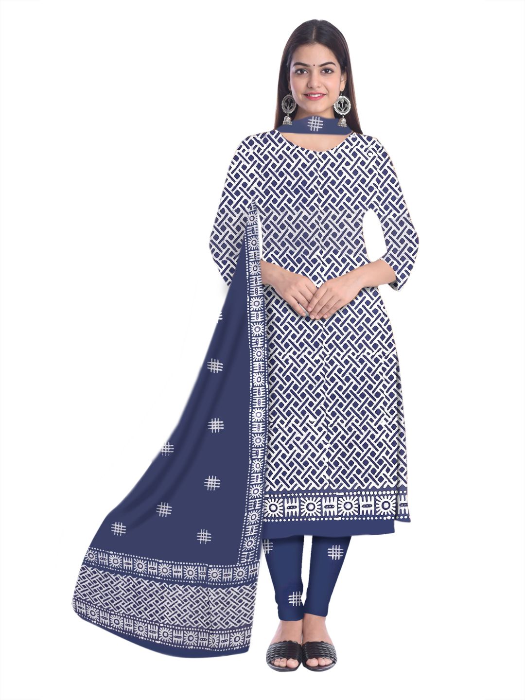 Grey Unstitched  Batik Print Salwar Suit With Dupatta