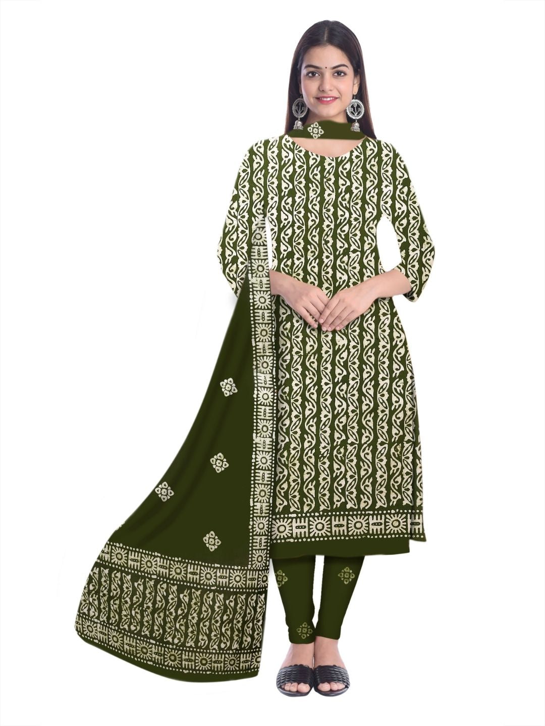 Mehndi Ethnic Printed Salwar Suit Set With Dupatta