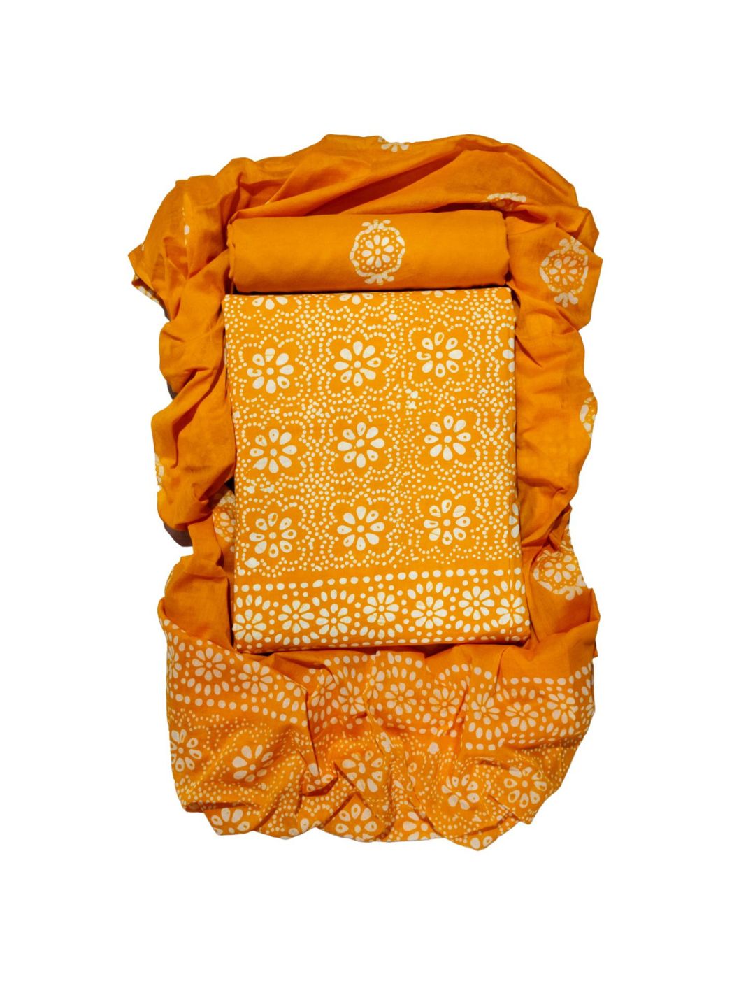 Mustard Hand Block Printed Cotton Dress Material With Dupatta