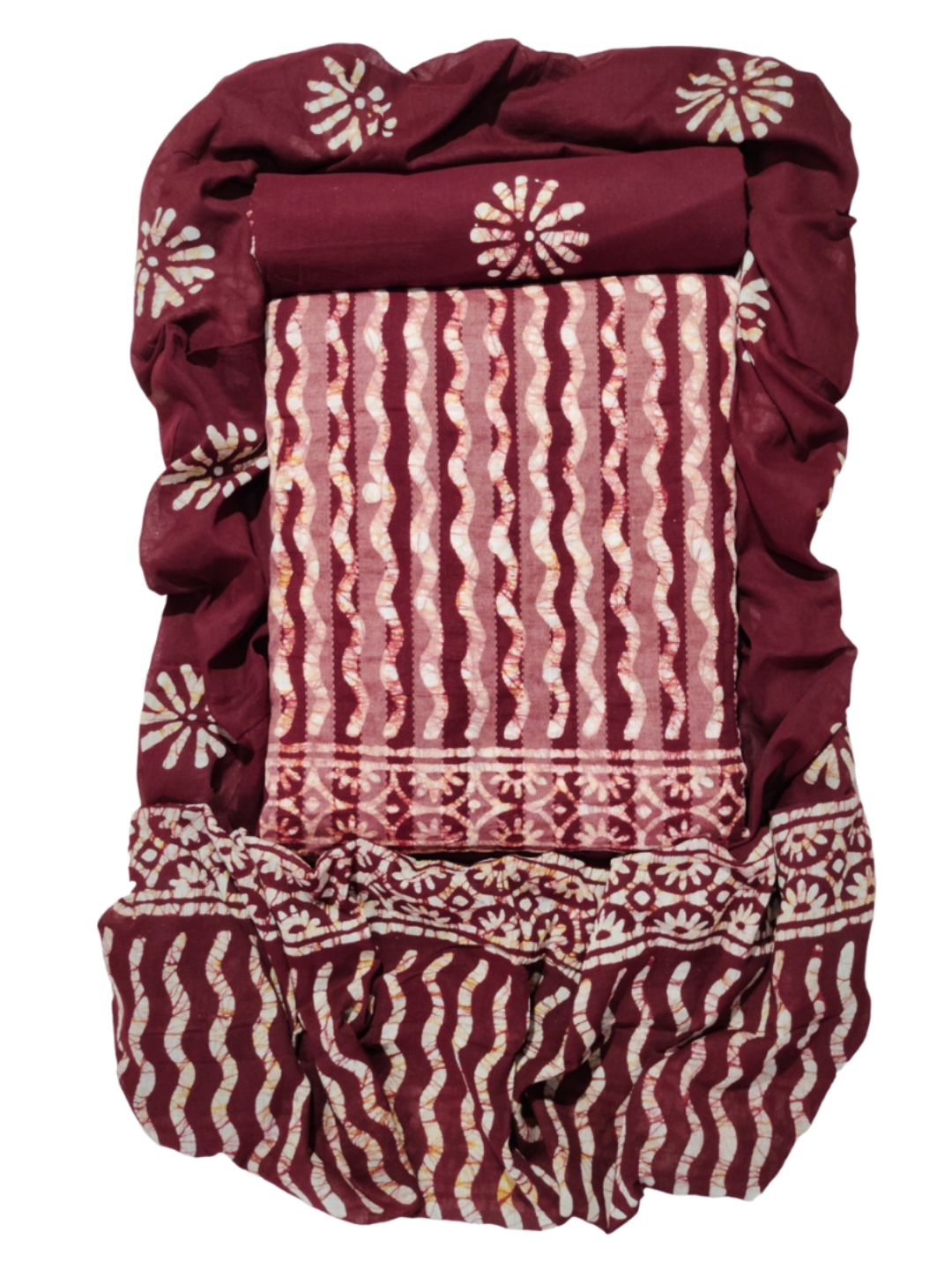 Maroon Elegant Printed Cotton Suit Set With Dupatta