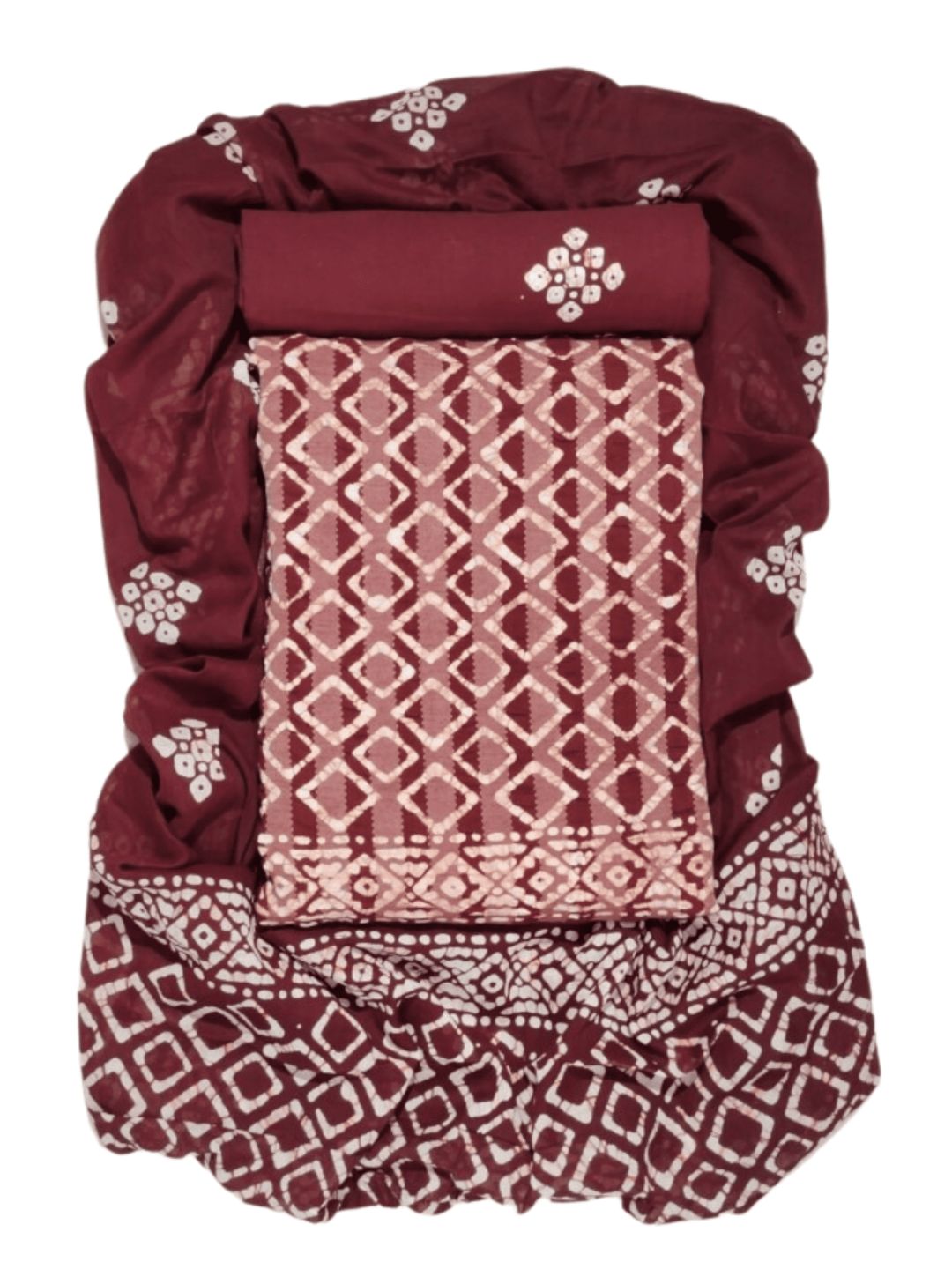 Maroon Elegant Batik Print Churidar Material With Dupatta