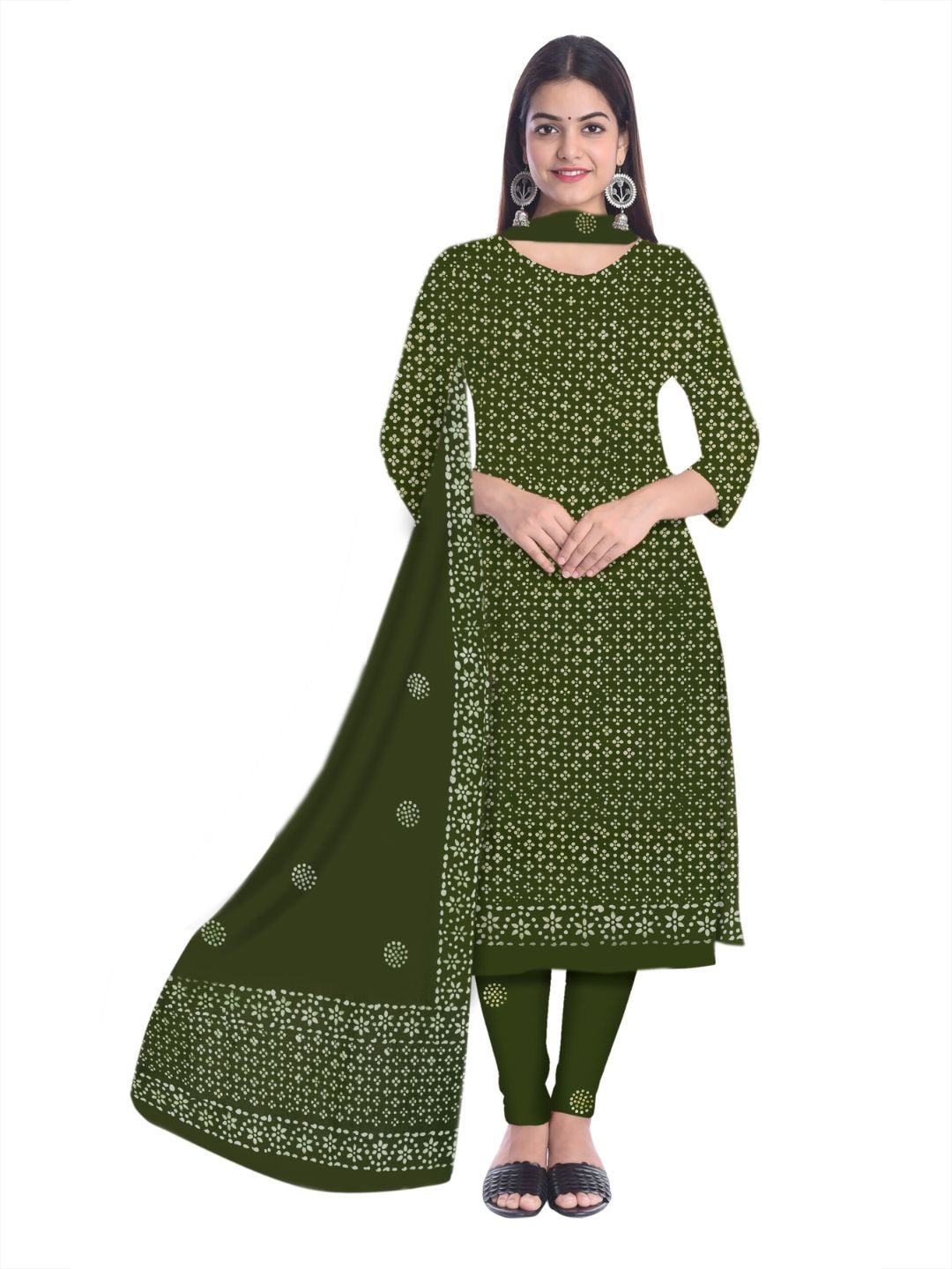 Mehndi Soft  Batik Print Salwar Suit With Dupatta