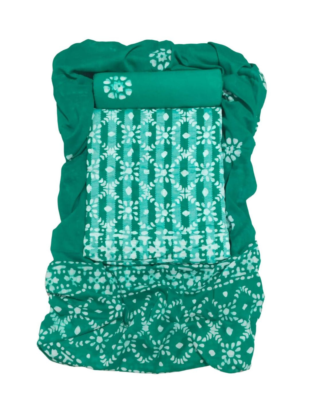 Teal Green Soft Pure Cotton Dress Material With Dupatta