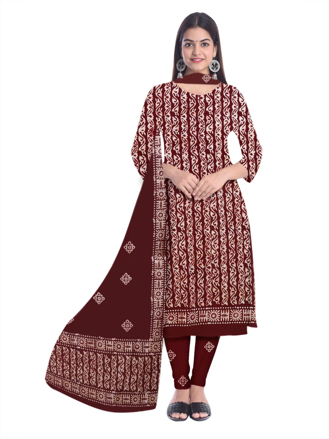 Maroon Ethnic Pure Cotton Suit Set With Dupatta
