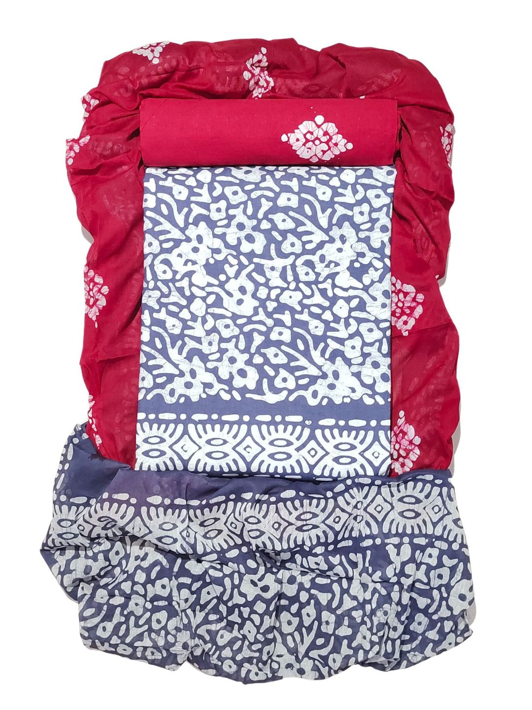 Bombay Batik Pure Cotton Dress Material Batik Handwork – Grey Red Colour