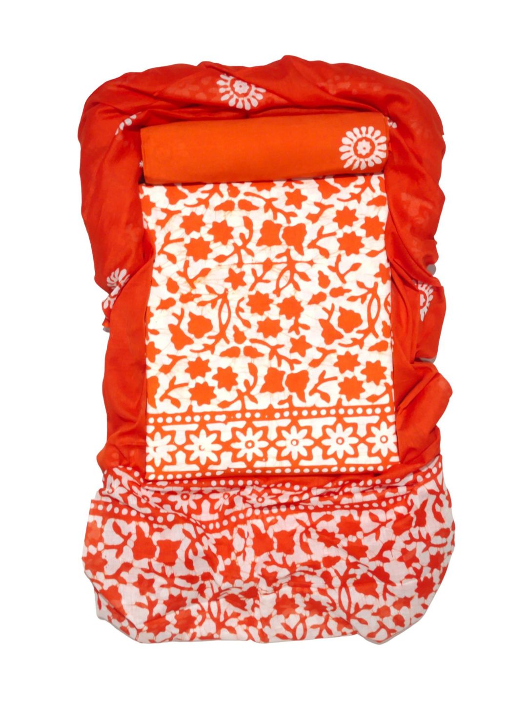 Orange Hand Block Printed Cotton Dress Material With Dupatta