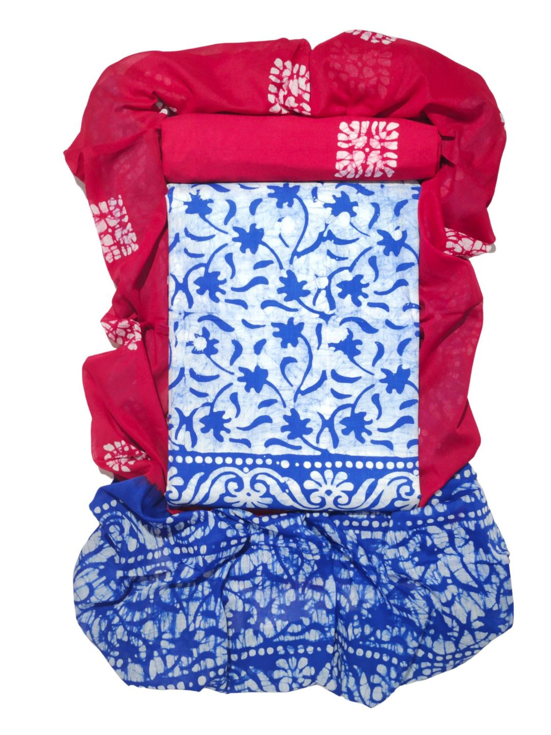 Bombay Batik Pure Cotton Dress Material Batik Handwork – Blue Red Colour