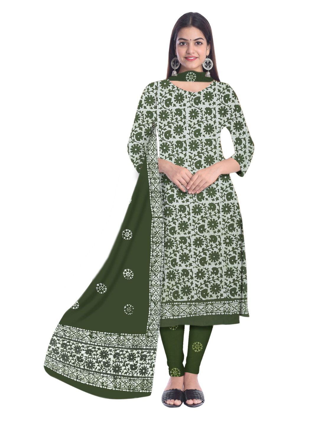 Mehndi Elegant Printed Cotton Suit Set With Dupatta
