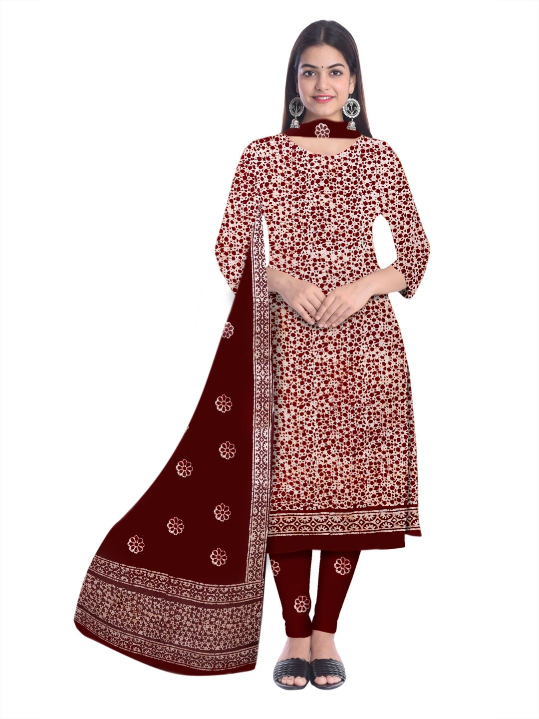 Maroon Ethnic Printed Salwar Suit With Dupatta