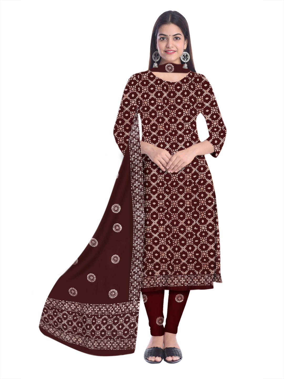 Maroon Elegant Batik Print Salwar Suit With Dupatta