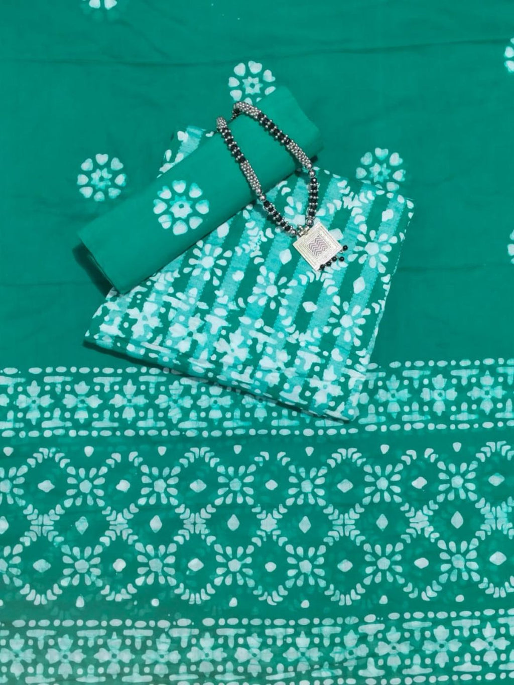 Teal Green Soft Pure Cotton Dress Material With Dupatta