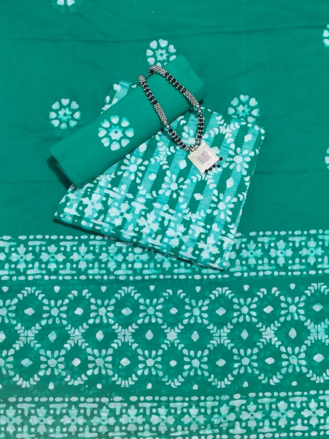Teal Green Soft Pure Cotton Dress Material With Dupatta