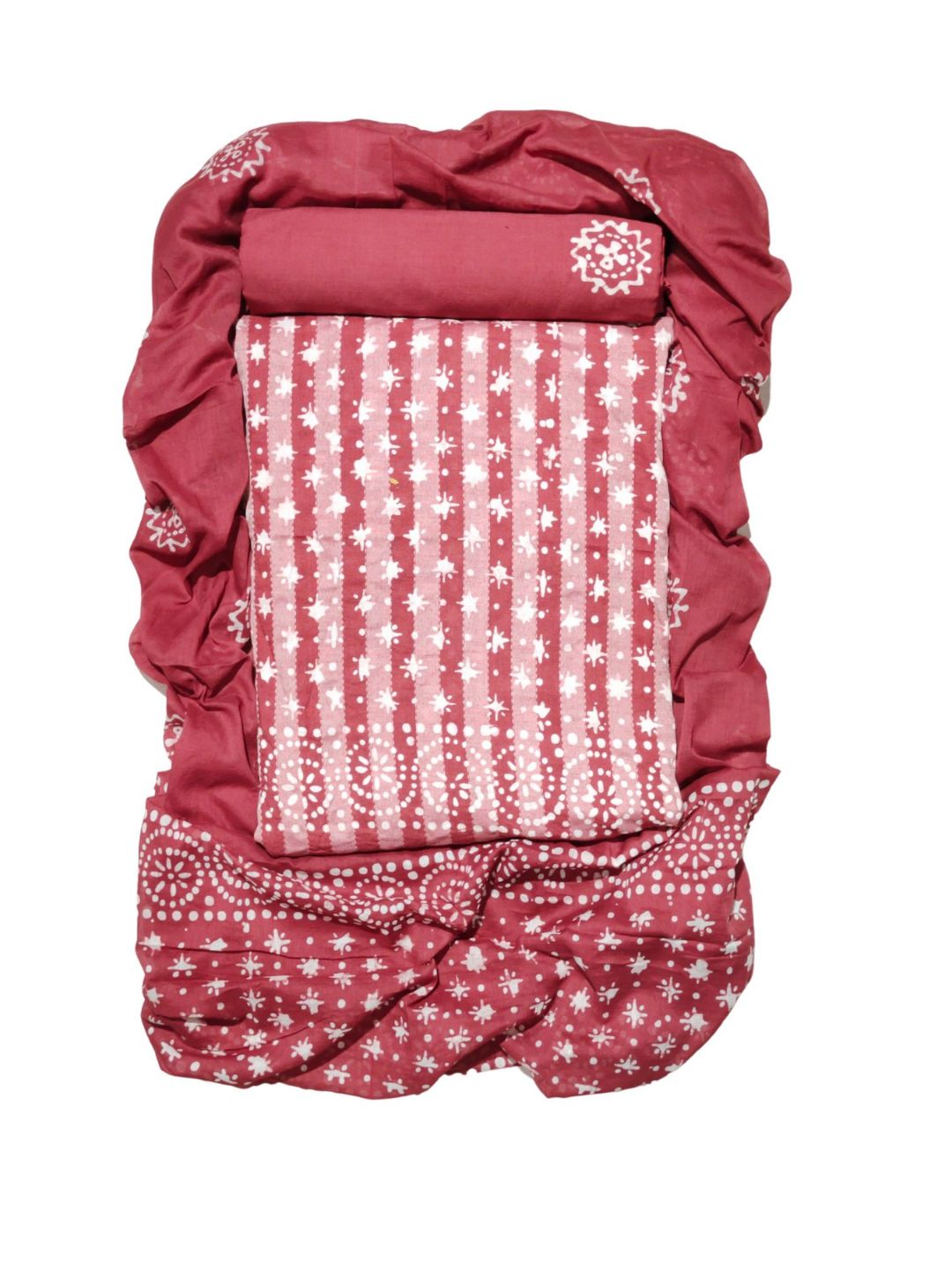 Carrot Hand Block Pure Cotton Suit Set With Dupatta