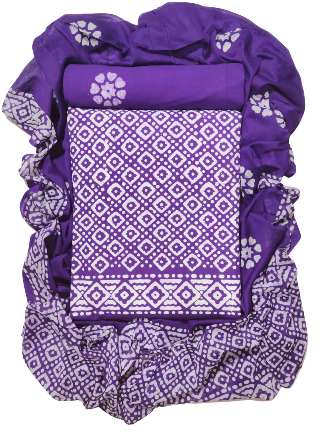 Purple Hand Block Batik Print Salwar Suit With Dupatta