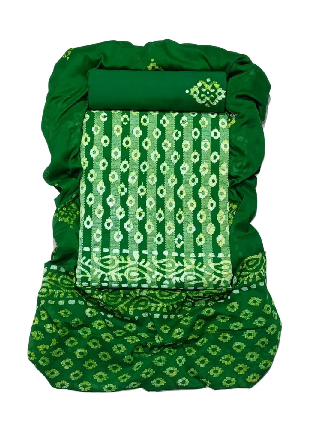 Green Hand Block Batik Print Salwar Suit With Dupatta