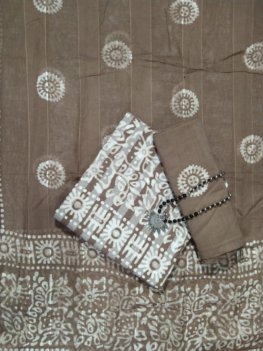 Lakda Brown Soft Pure Cotton Dress Material With Dupatta