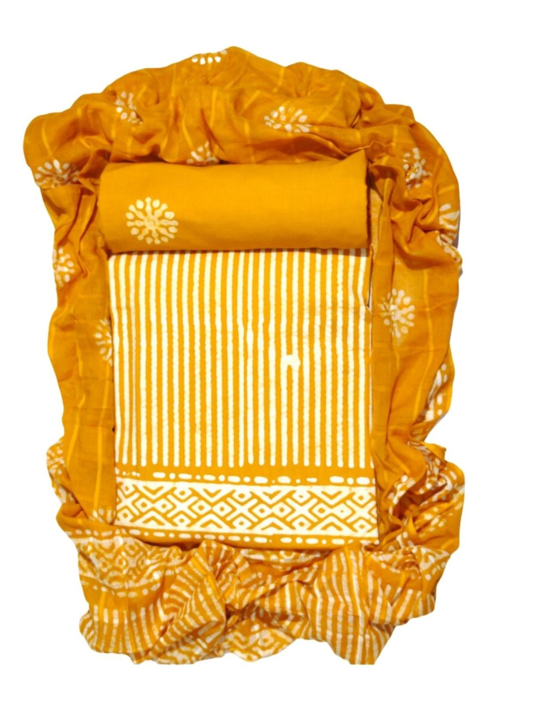 Mustard Unstitched  Printed Salwar Suit With Dupatta