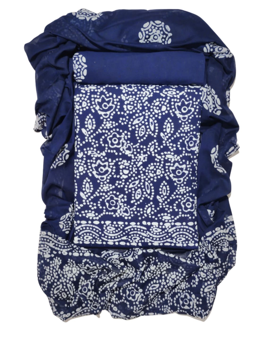 Charming Pure Cotton Single Shade Navy Blue Unstitched Dress Material with Cotton Dupatta (Everyday Wear)