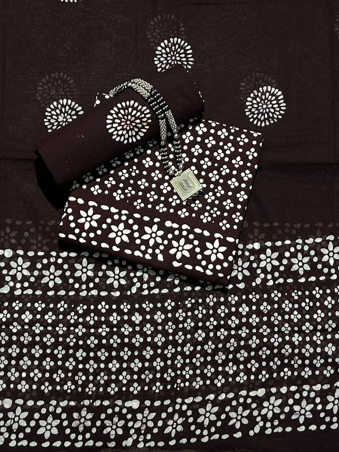 Bombay Batik Pure Cotton Dress Material Hand-Dyed Print – Coffee Batik