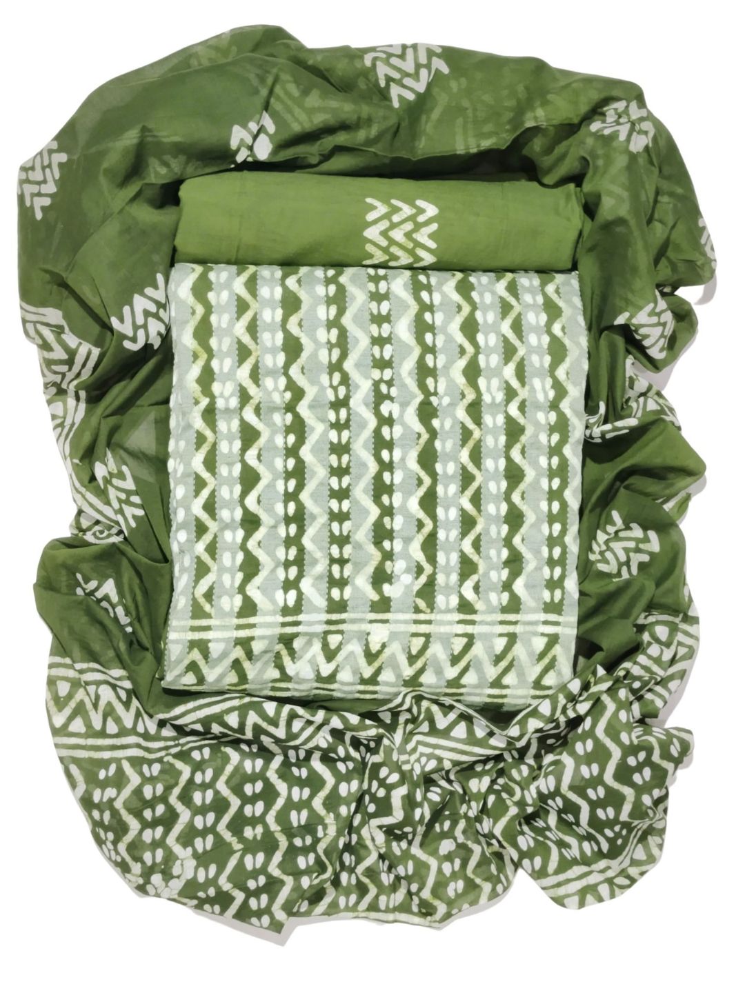 Mehndi Soft  Printed Cotton Dress Material With Dupatta