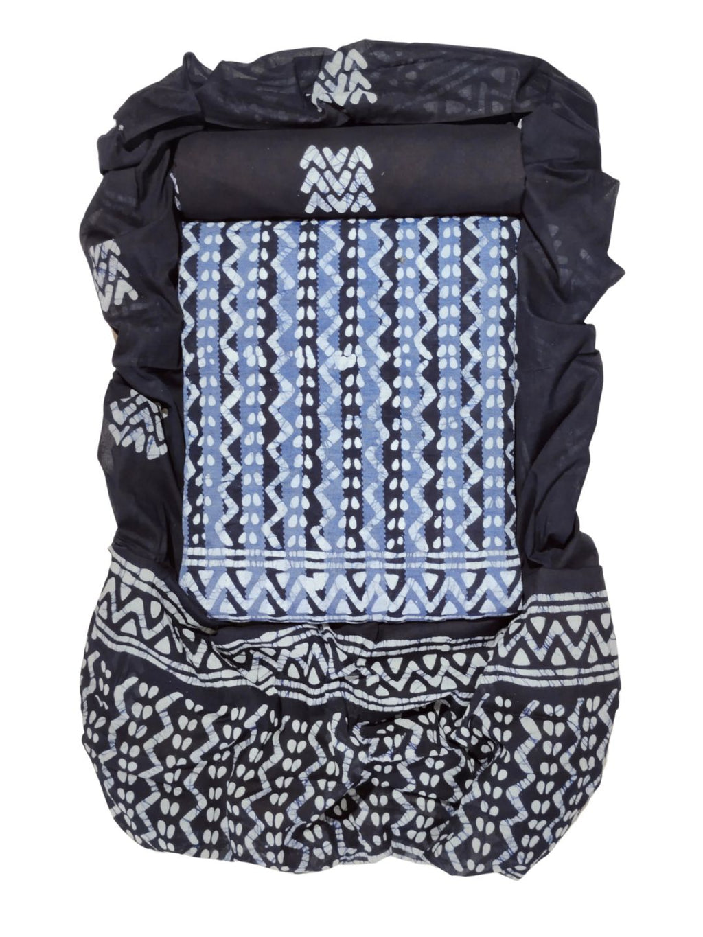 Navy Blue Ethnic Printed Cotton Dress Material With Dupatta