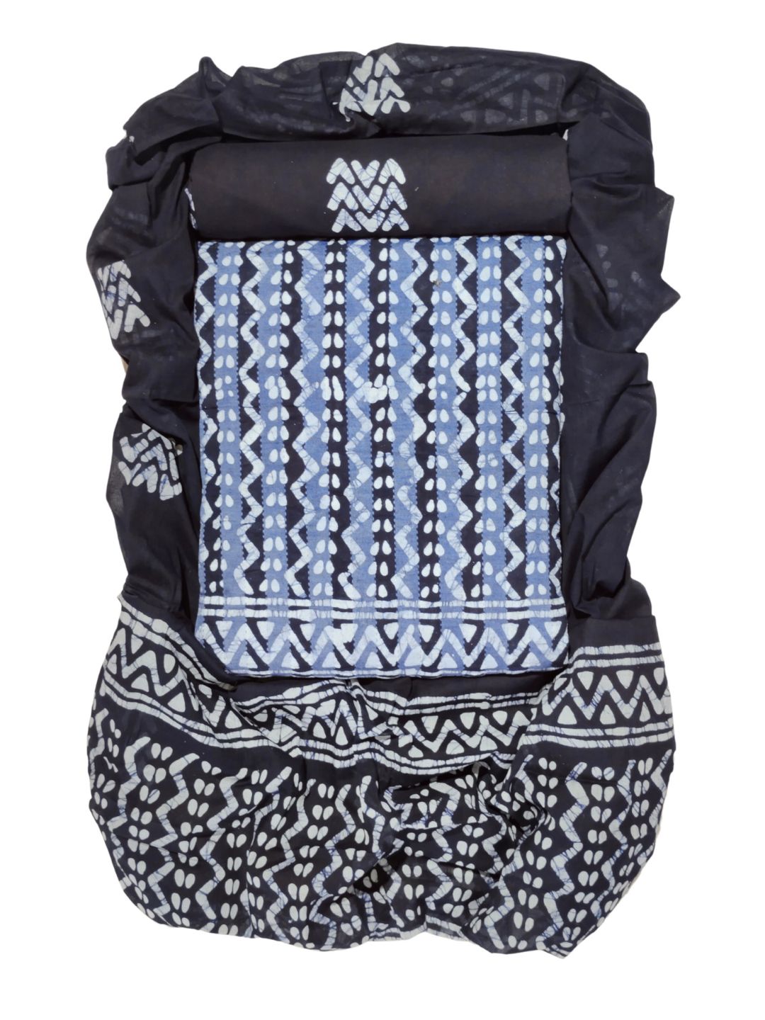 Navy Blue Ethnic Printed Cotton Dress Material With Dupatta