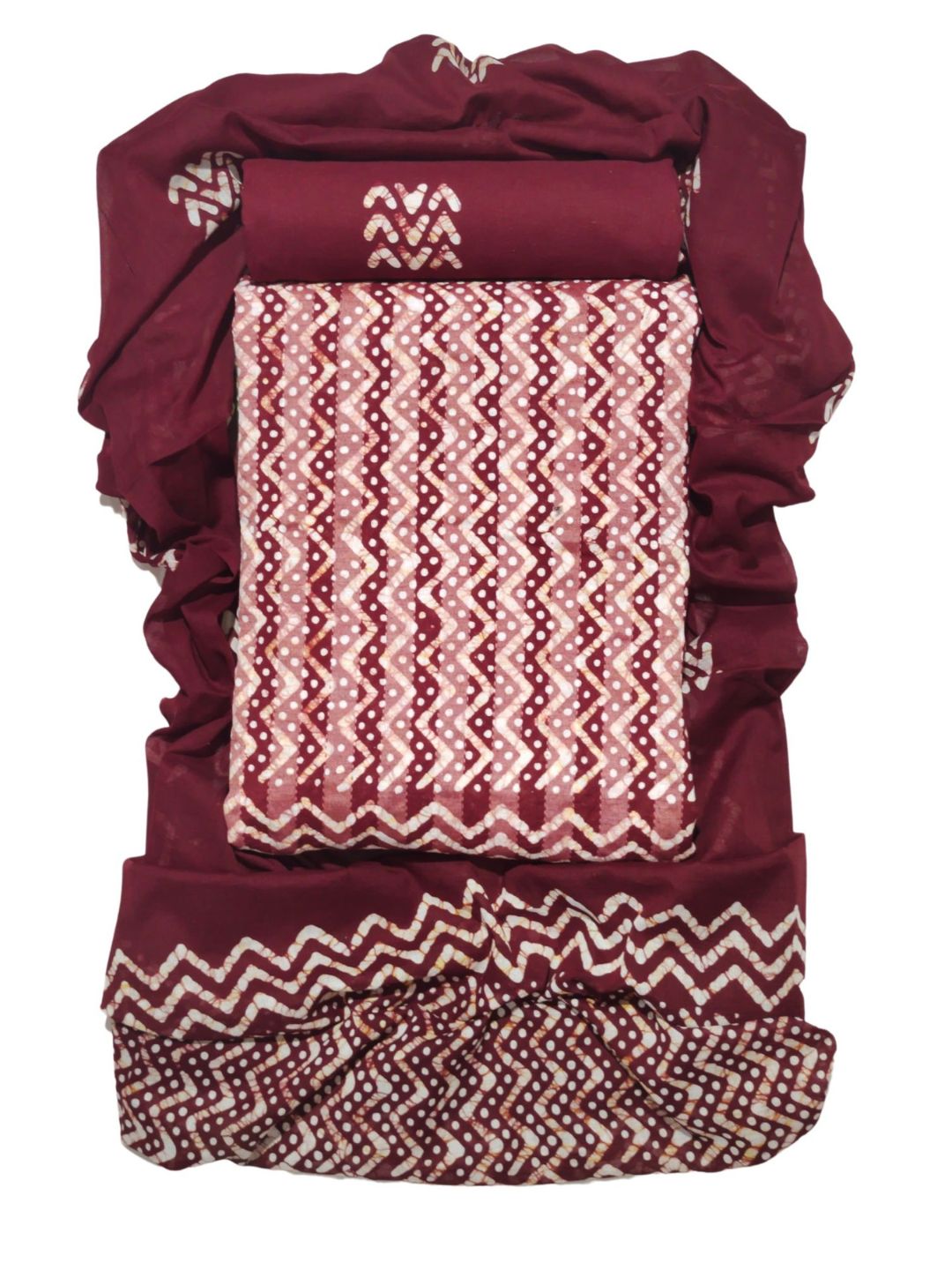 Maroon Ethnic Batik Print Salwar Suit With Dupatta