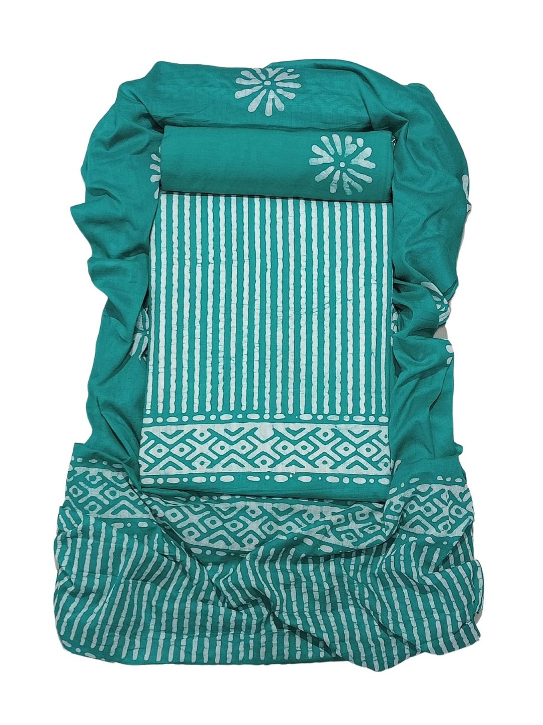 Easy Pure Cotton Single Shade Teal Green Unstitched Dress Material with Cotton Dupatta (Casual Wear)