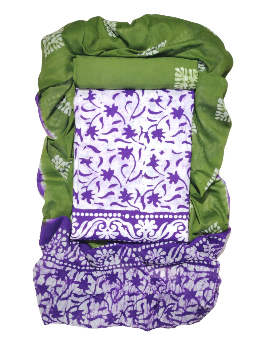 Bombay Batik Pure Cotton Dress Material Batik Handwork – Purple Mehndi Colour