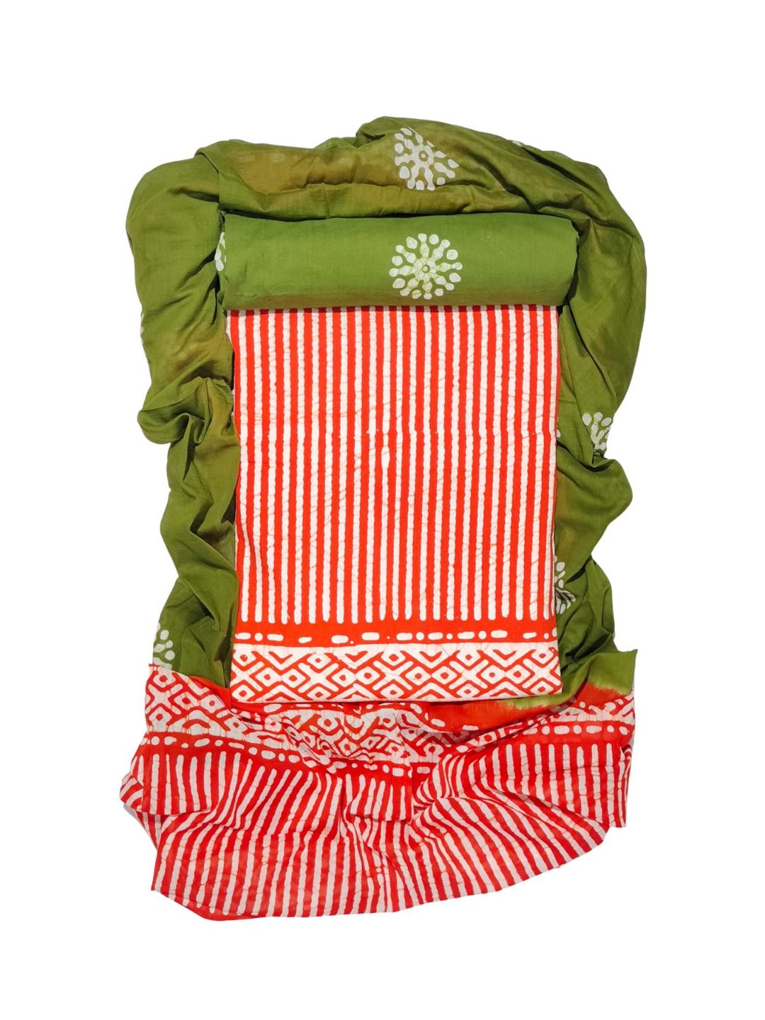 Bombay Batik Pure Cotton Dress Material Batik Handwork – Orange Mehndi Colour