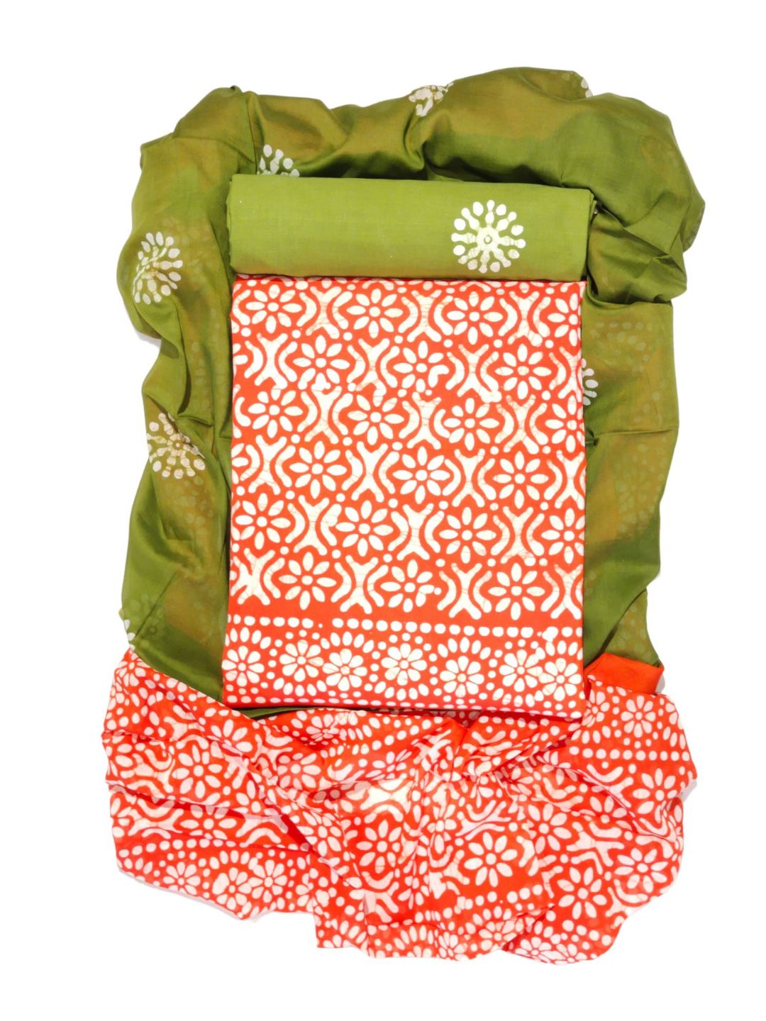 Bombay Batik Pure Cotton Dress Material Batik Handwork – Orange Mehndi Colour