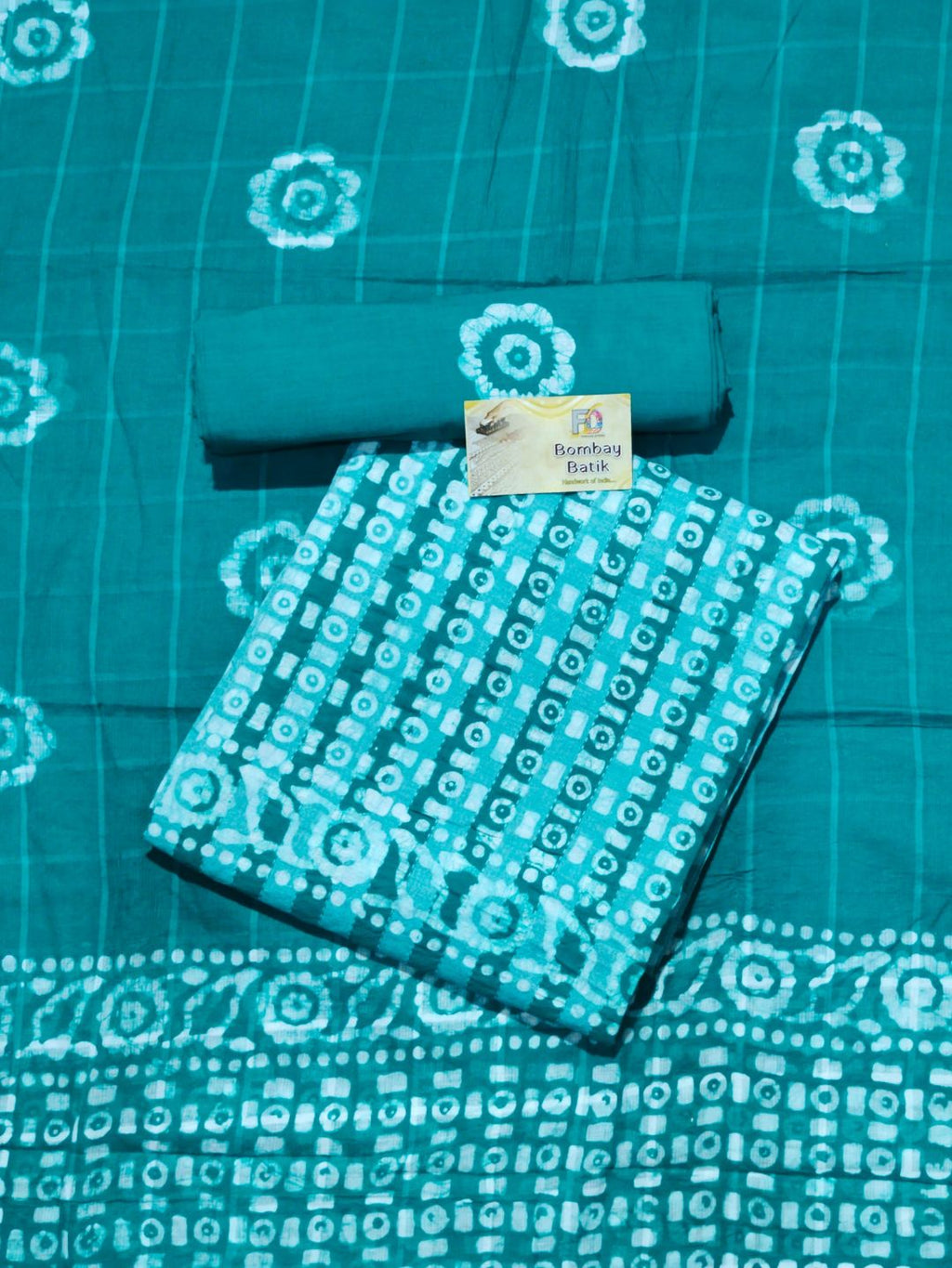 Teal Green Printed Cotton Dress Material With Dupatta