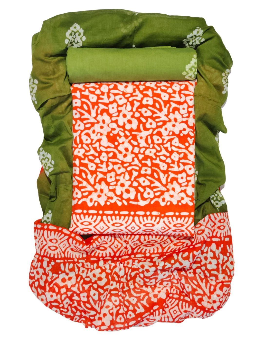 Bombay Batik Pure Cotton Dress Material Batik Handwork – Orange Mehndi Colour