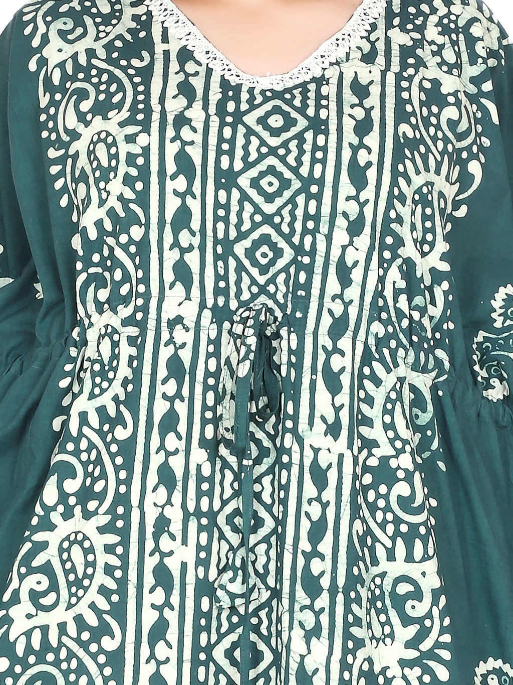 Bombay Batik Pure Cotton Kaftan Hand Block Printing – Teal Green Colour