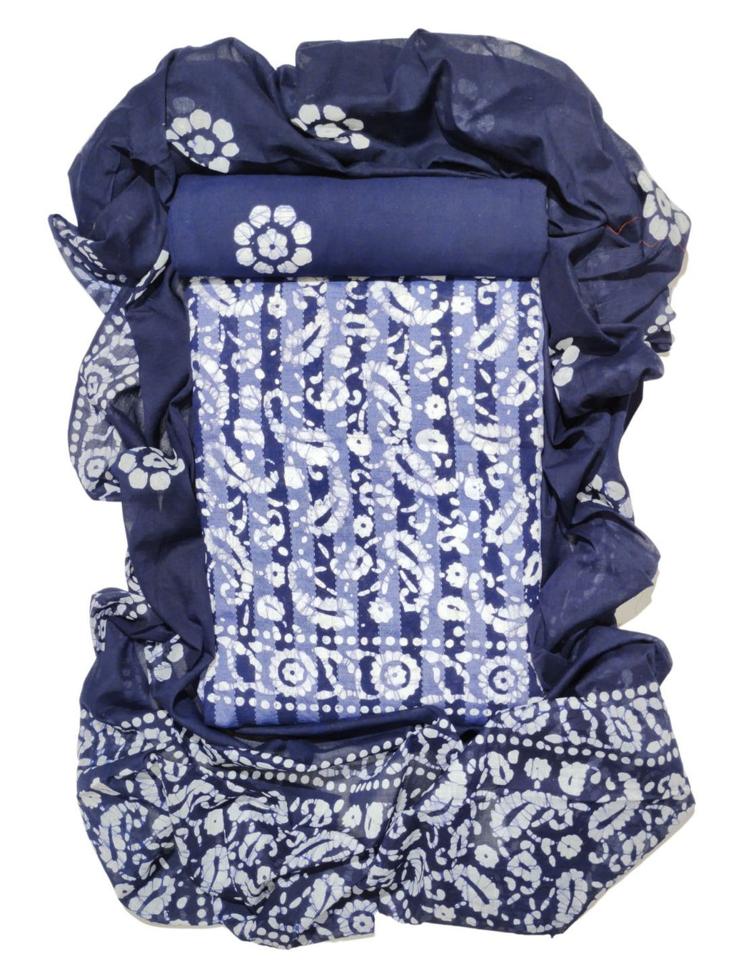 Navy Blue Soft Pure Cotton Dress Material With Dupatta