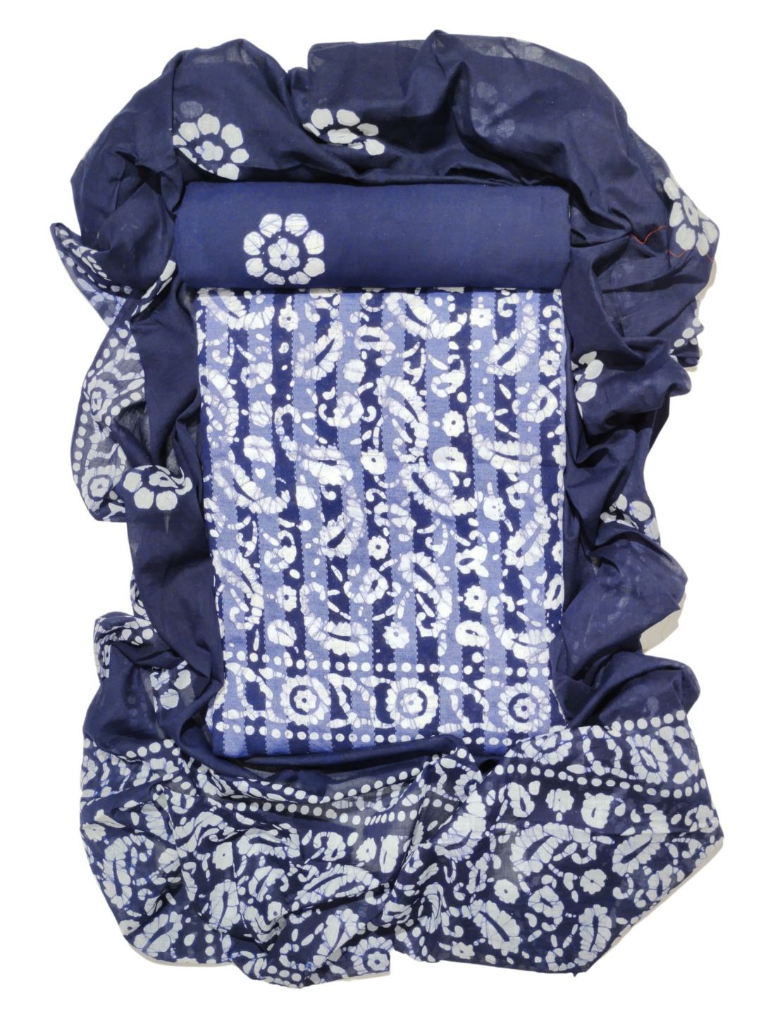 Navy Blue Soft Pure Cotton Dress Material With Dupatta