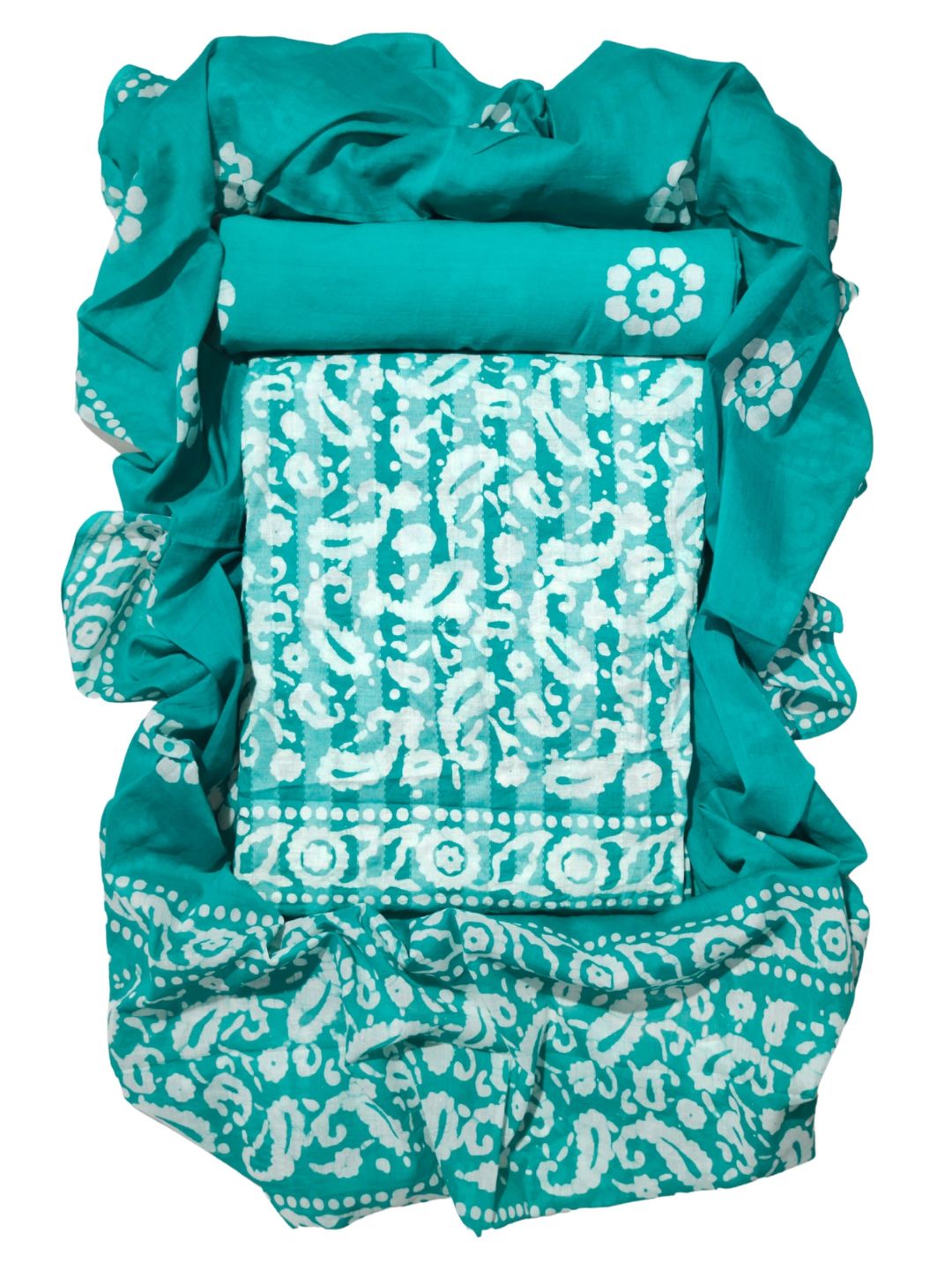 Teal Green Soft Pure Cotton Dress Material With Dupatta