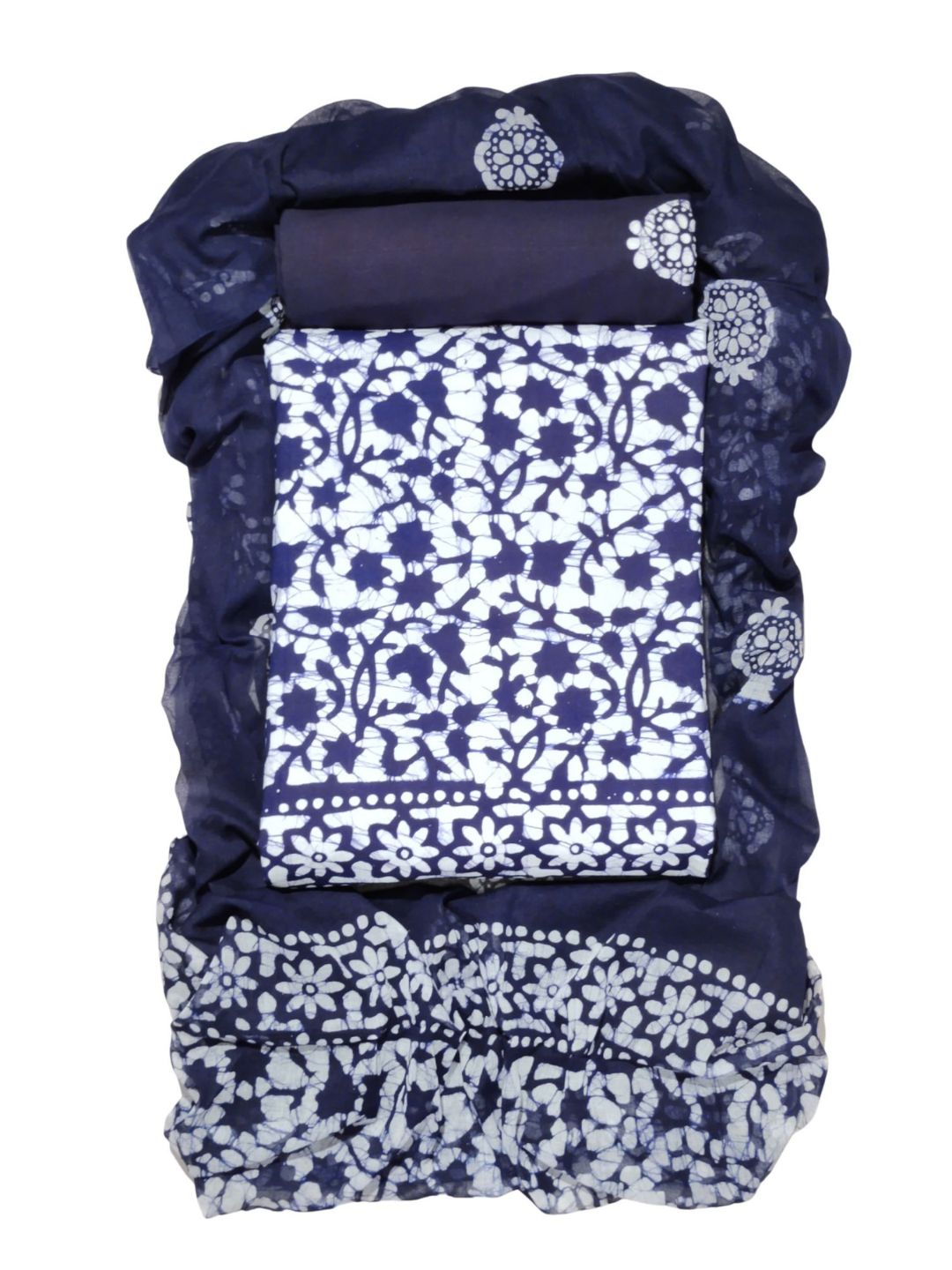 Graceful Pure Cotton Single Shade Navy Blue Unstitched Dress Material with Cotton Dupatta (Occasion Wear)