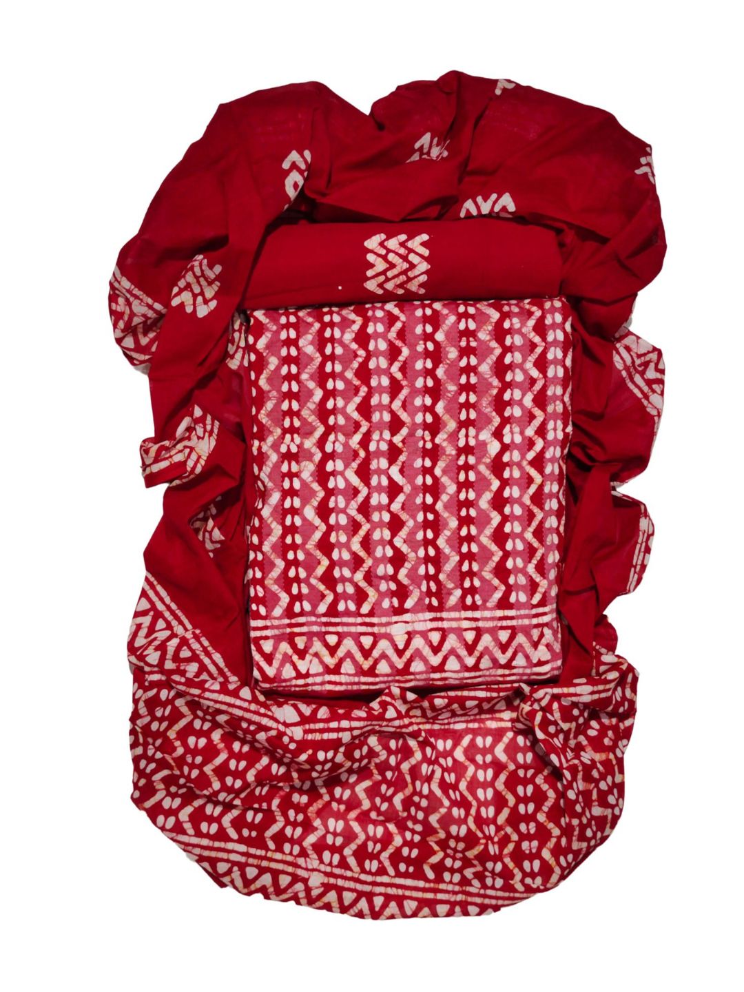Red Soft  Pure Cotton Dress Material With Dupatta