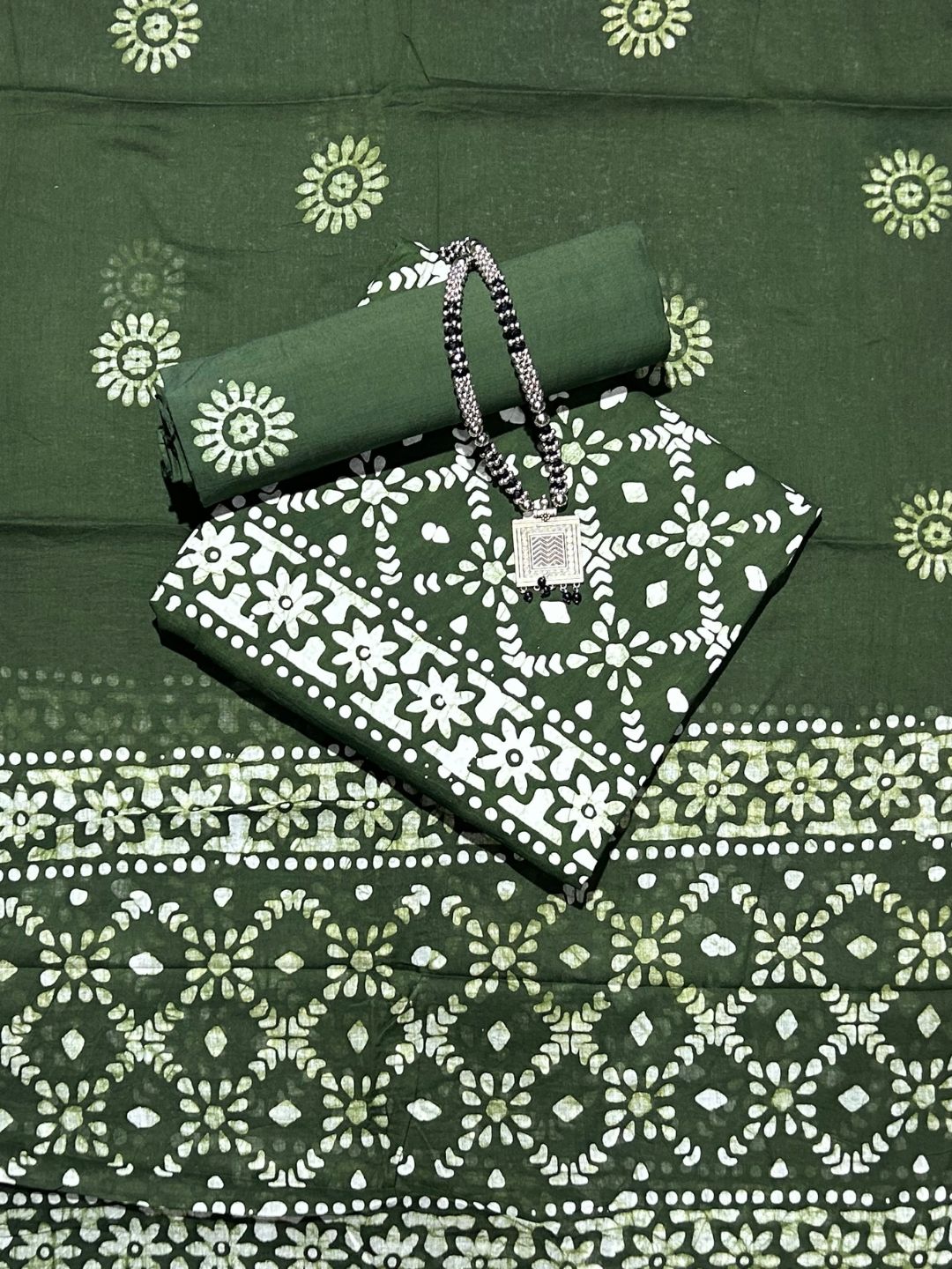 Mehndi Hand Block Printed Churidar Material With Dupatta