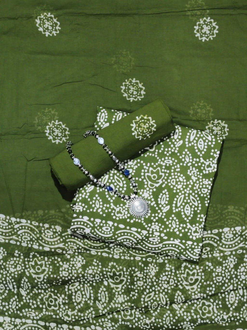 Bombay Batik Pure Cotton Dress Material Hand block printed  Mehndi Batik