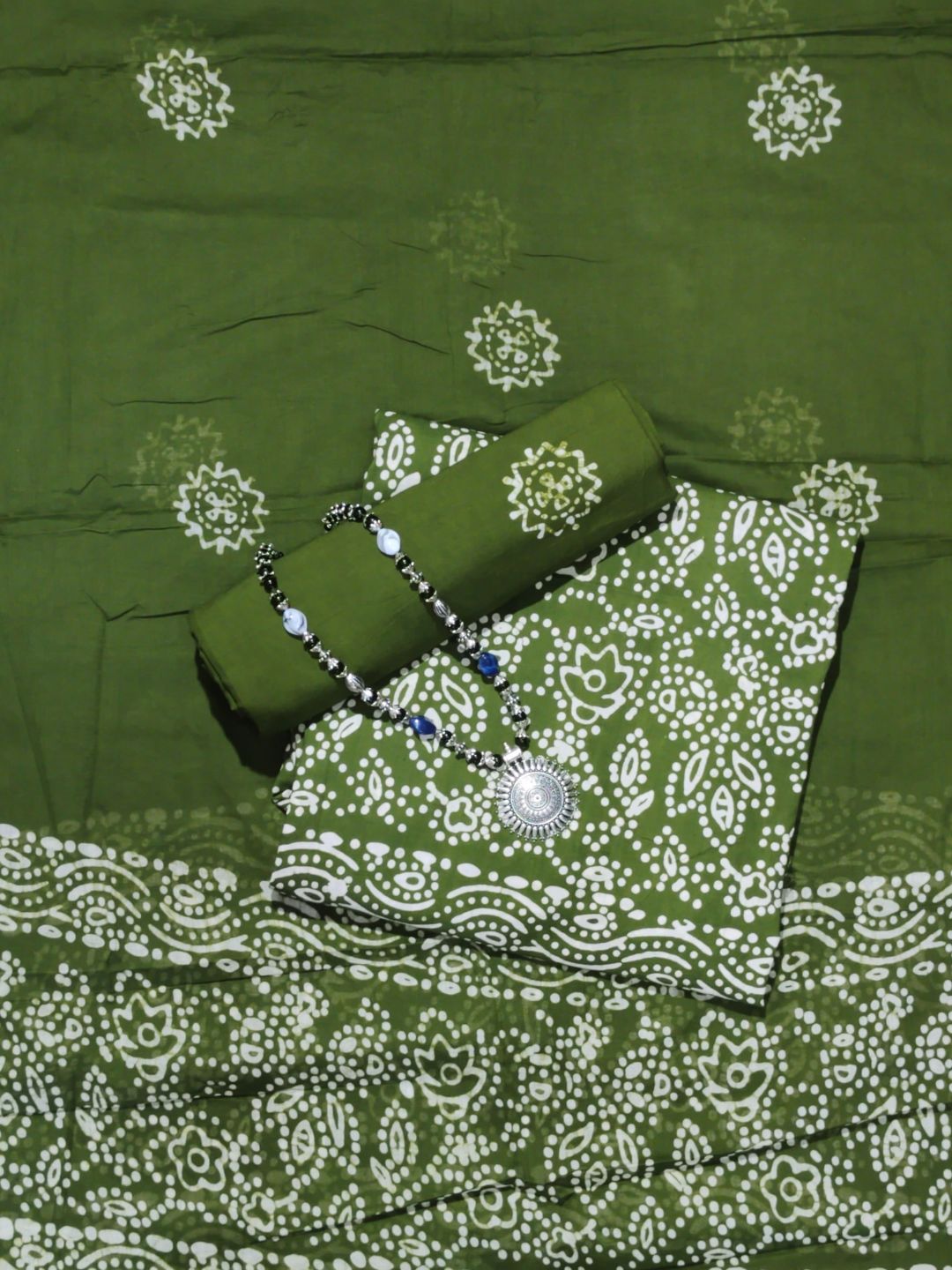 Bombay Batik Pure Cotton Dress Material Hand block printed  Mehndi Batik