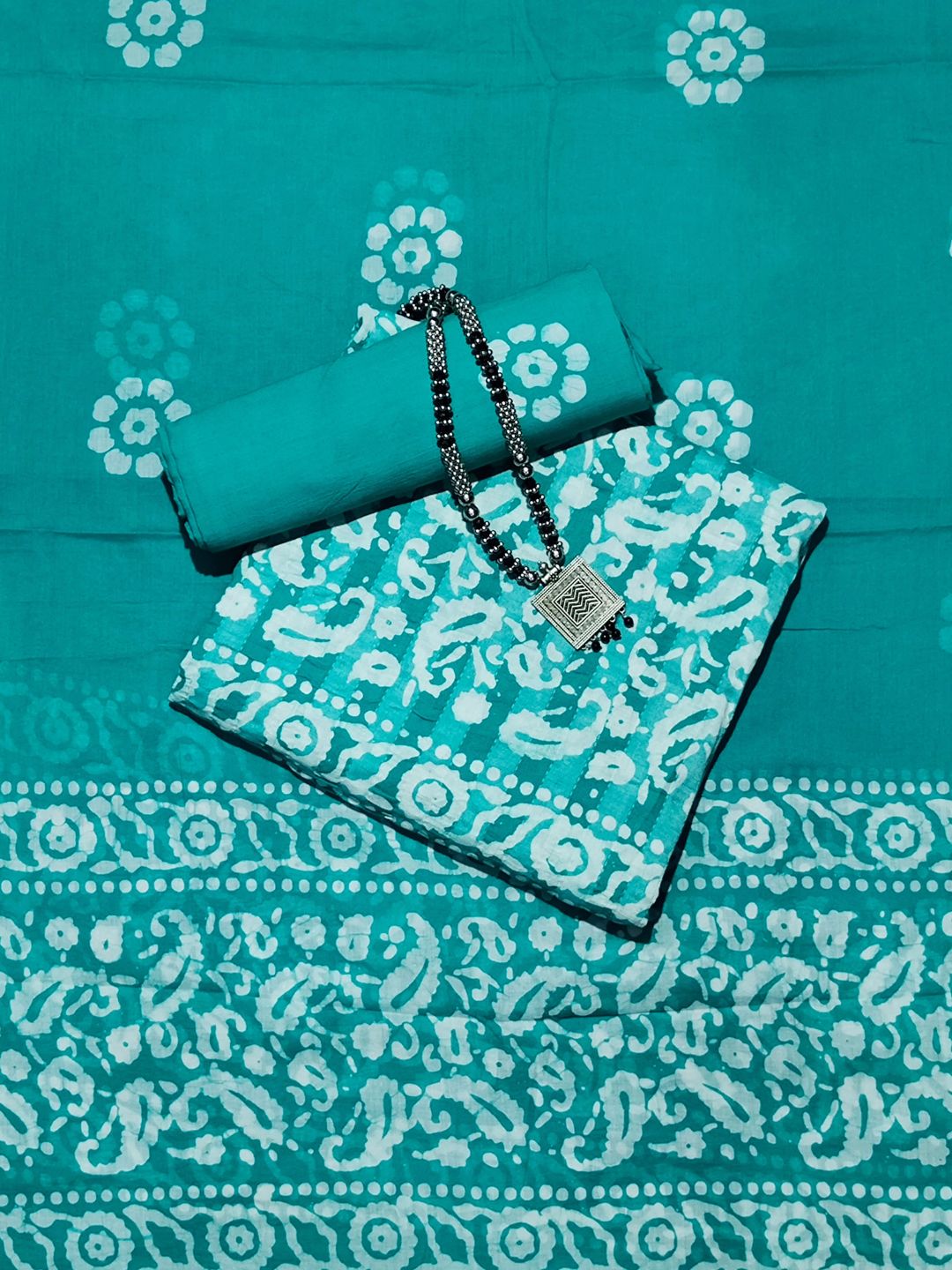 Teal Green Soft Pure Cotton Dress Material With Dupatta