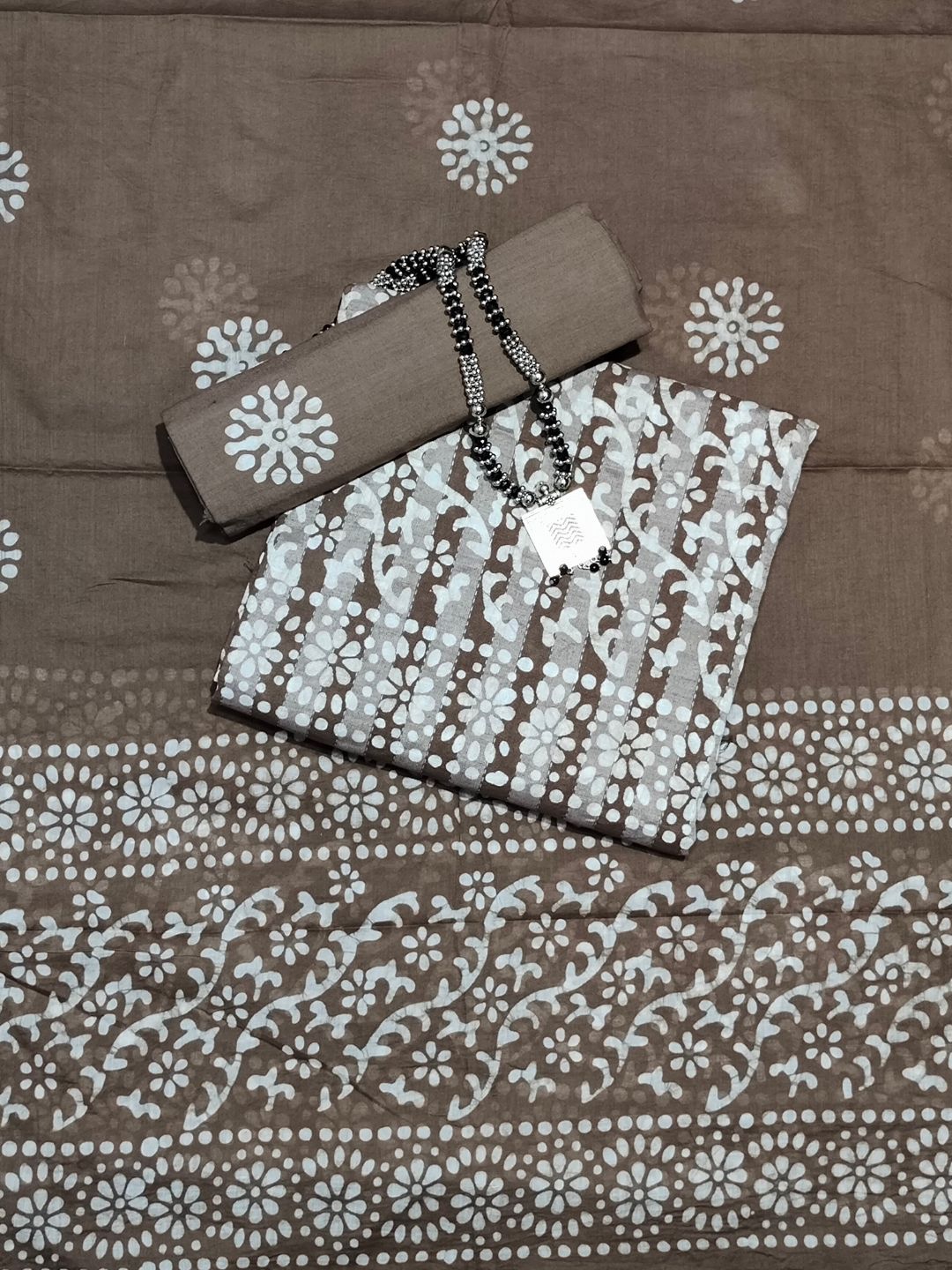 Bombay Batik Pure Cotton Dress Material Wax-Resist Batik Printing – Lakda Brown Colour