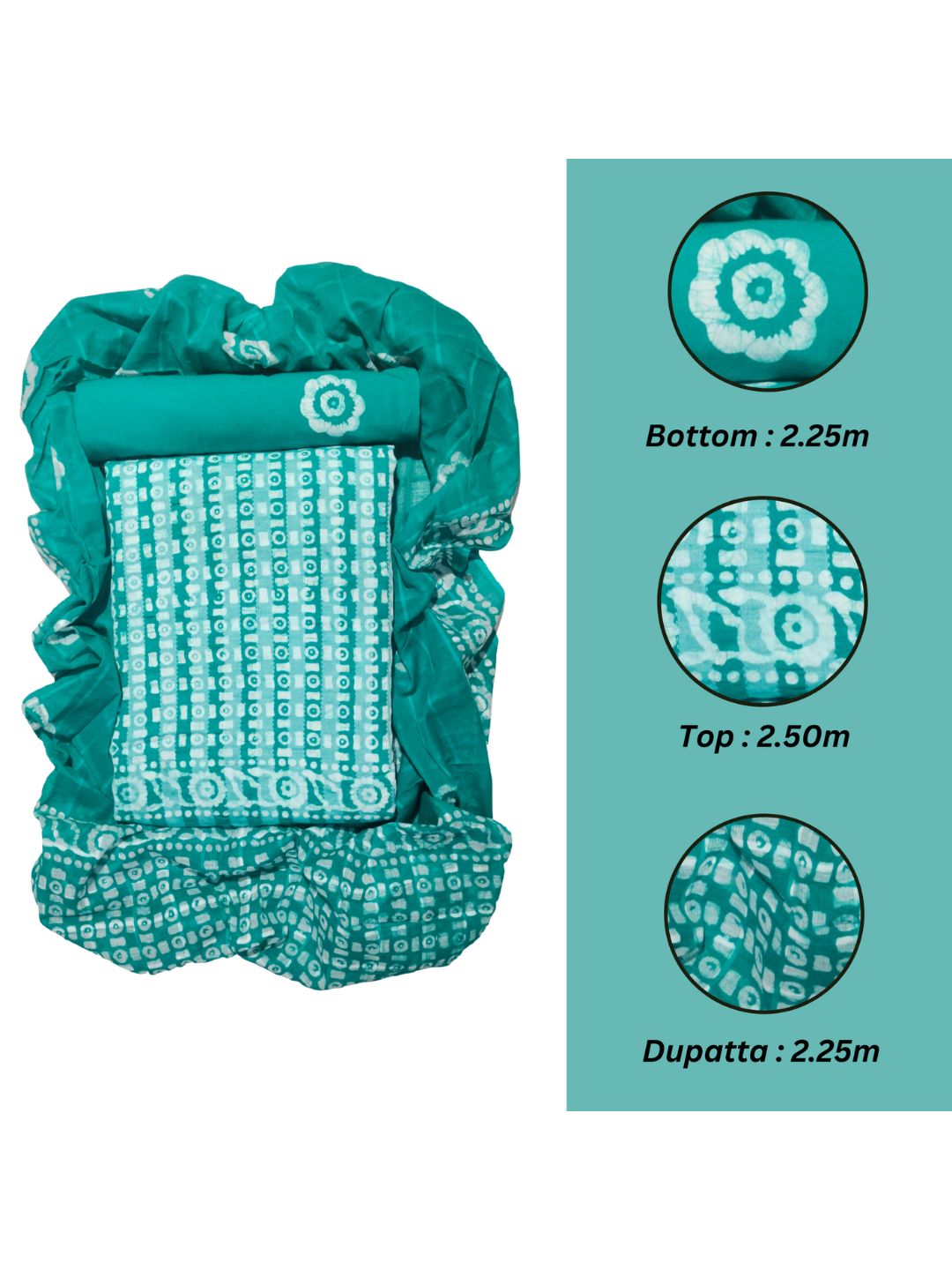 Teal Green Printed Cotton Dress Material With Dupatta